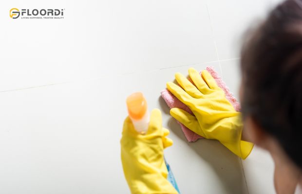 clean wall with damp cloth