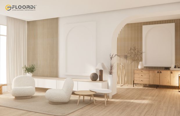 fluted wall panels with three dimensional in living room