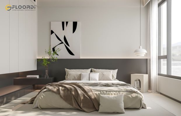 To save costs, a painted headboard is the perfect solution