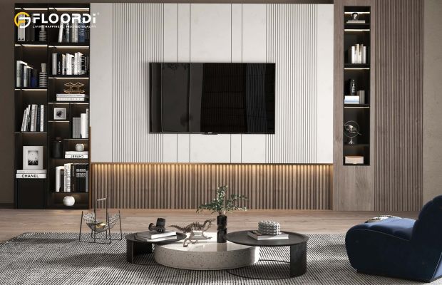 tv accent walls with integrated shelving
