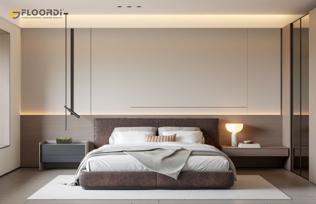 A modern wall headboard featuring both ambient backlighting from a hidden LED strip and functional task lighting