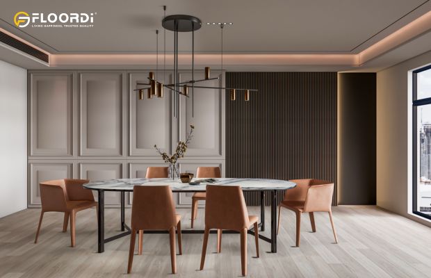 combining panel styles for a rich layered look dining room