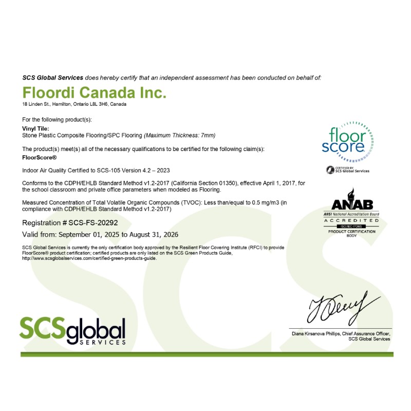 Floordi Achieves FloorScore Certification for SPC & Laminate Flooring