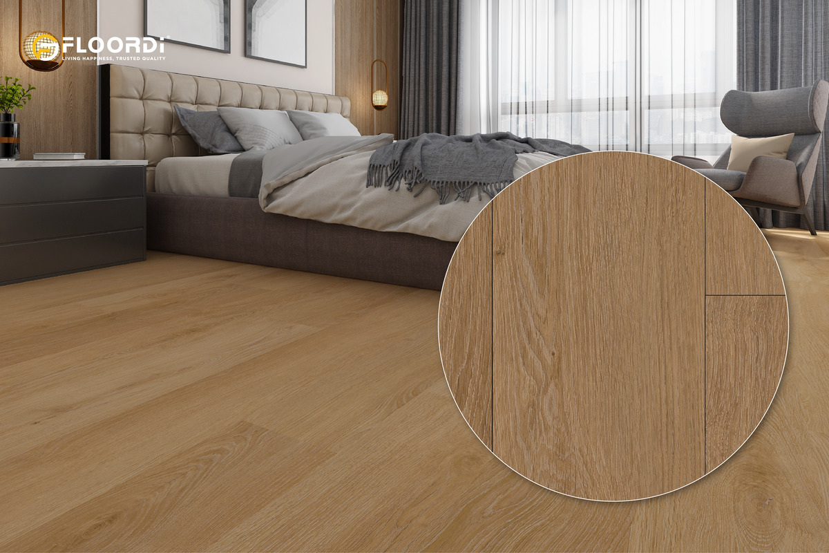 Close-up of Amber Glow EIR embossed wood grain texture