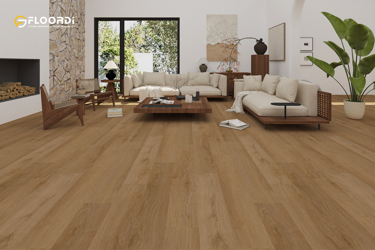 Amber Glow large plank vinyl flooring in spacious interior